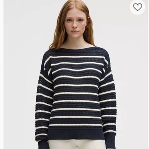 Lululemon NWT Cotton Crochet Pullover XL Club Blue & White